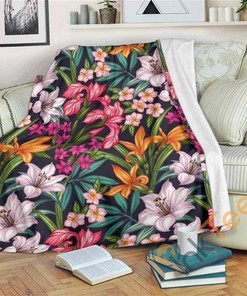 Tropical Flowers Pattern Sherpa Fleece Blanket Gifts for Family, for Couple