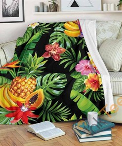 Tropical Hawaiian Fruits Pattern Sherpa Fleece Blanket Gifts for Family, for Couple