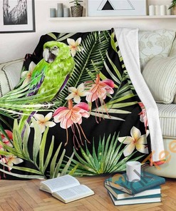 Tropical Hawaiian Parrot Pattern Sherpa Fleece Blanket Gifts for Family, for Couple