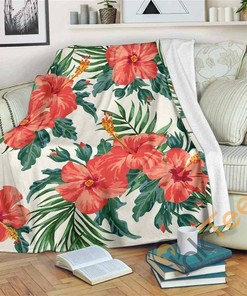 Tropical Hibiscus Blossom Pattern Sherpa Fleece Blanket Gifts for Family, for Couple