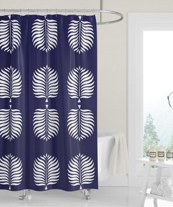 Tropical Island Dark Blue White Palm Fronds Modern Shower Curtain