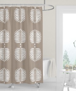 Tropical Island Natural Tan White Palm Fronds Shower Curtain