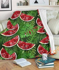 Tropical Leaf Watermelon Pattern Sherpa Fleece Blanket Gifts for Family, for Couple