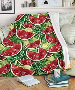 Tropical Leaves Watermelon Pattern Sherpa Fleece Blanket Gifts for Family, for Couple