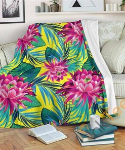 Tropical Lotus Pattern Sherpa Fleece Blanket Gifts for Family, for Couple