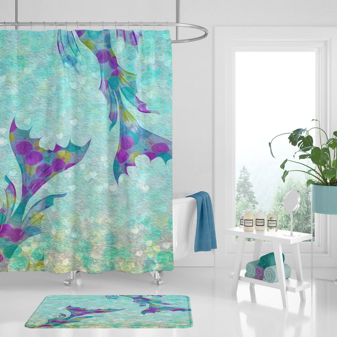 Tropical Mermaid Shower Curtain, Mermaid Bathroom Decor