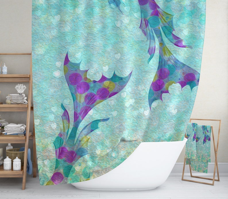 Tropical Mermaid Shower Curtain, Mermaid Bathroom Decor - Image 2