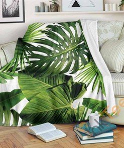 Tropical Palm Leaves Sherpa Fleece Blanket Gifts for Family, for Couple