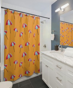 Tropical Umbrella Shower Curtain, Coastal Shower Curtain, Beach Theme Shower Curtain Bathroom Decor, Housewarming Gift