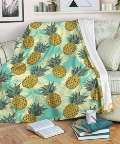 Tropical Vintage Pineapple Pattern Sherpa Fleece Blanket Gifts for Family, for Couple