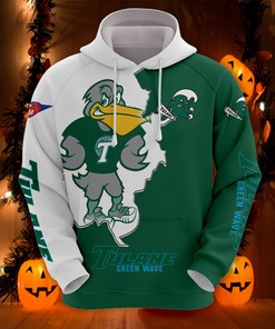 Tulane Green Wave Hoodie 3D Zip Hoodie Mascot Long Sleeve Gift for Fan