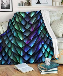 Turquoise Dragon Scales Pattern Sherpa Fleece Blanket Gifts for Family, for Couple