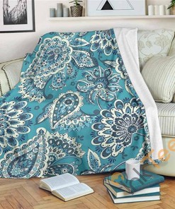 Turquoise Floral Bohemian Pattern Sherpa Fleece Blanket Gifts for Family, for Couple