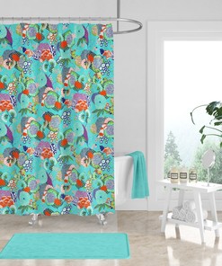 Turquoise Floral Shower Curtain Optional Set