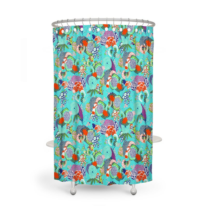 Turquoise Floral Shower Curtain Optional Set - Image 2