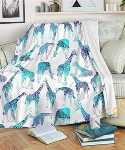 Turquoise Giraffe Pattern Sherpa Fleece Blanket Gifts for Family, for Couple