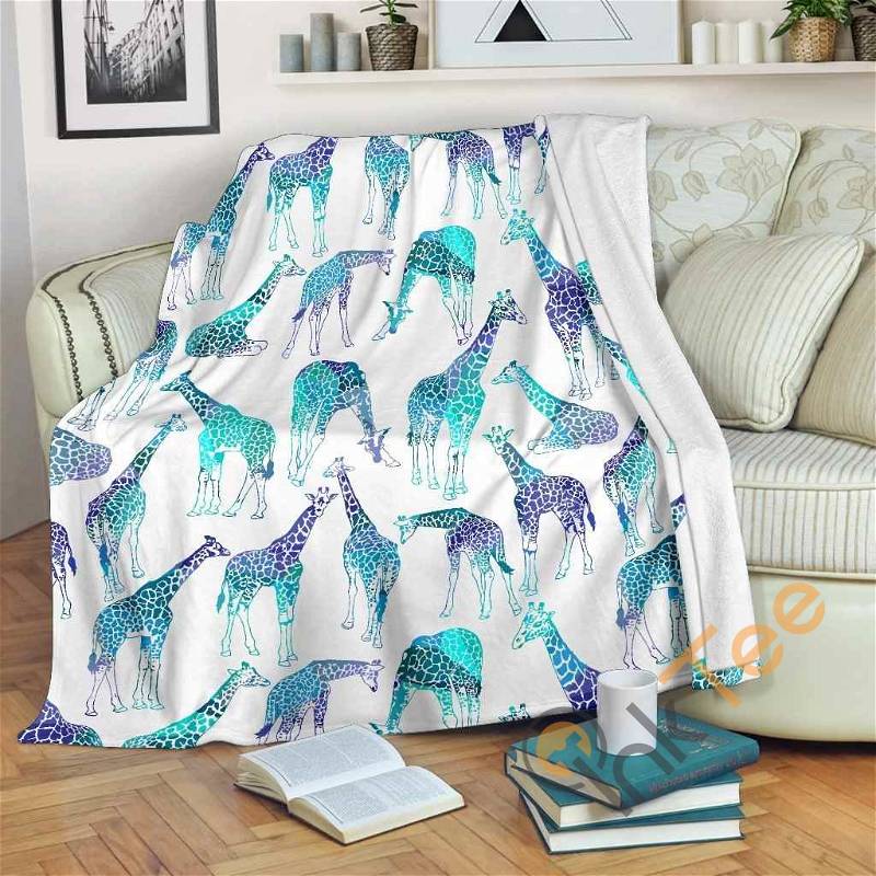 Turquoise Giraffe Pattern Sherpa Fleece Blanket Gifts for Family, for Couple