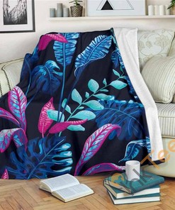 Turquoise Hawaii Tropical Pattern Sherpa Fleece Blanket Gifts for Family, for Couple