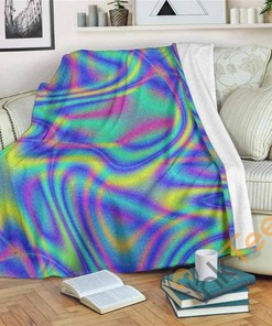 Turquoise Holographic Trippy Sherpa Fleece Blanket Gifts for Family, for Couple