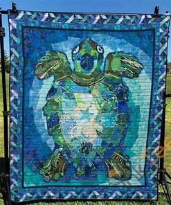 Turtle 2 Quilt Blanket Bedding Set With Pilliwcases Option For Turtle Lover