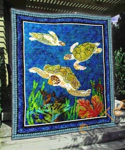 Turtle 5 Quilt Blanket Bedding Set With Pillowcase Option