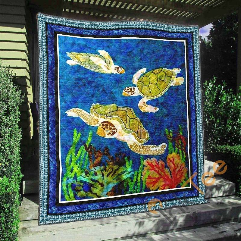 Turtle 5 Quilt Blanket Bedding Set With Pillowcase Option