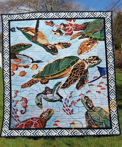 Turtle 7 Quilt Blanket Bedding Set With Pilliwcases Option