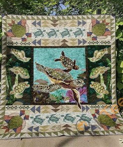 Turtle 9 Quilt Blanket Bedding Set With Pilliwcase Option