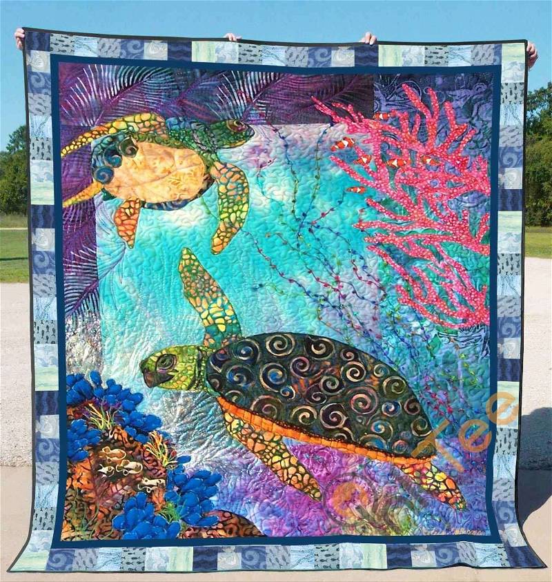 Turtle 9 Quilt Blanket Bedding Set With Pilliwcases Option