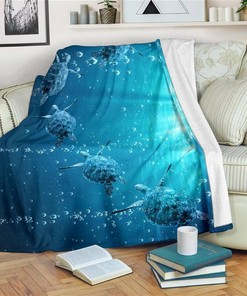 Turtle Who Loves Ocean Sherpa Fleece Blanket Gifts for Family, for Couple