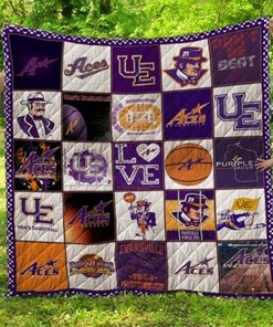 UE Ncaa Evanville Purple Aces Collection Combined Combined Quilt Blanket