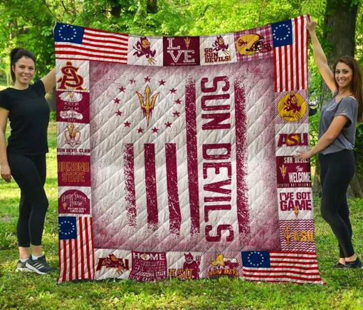 USA Flag Ncaa Arizona State Sun Devils Combined Quilt Blanket Bedding Set