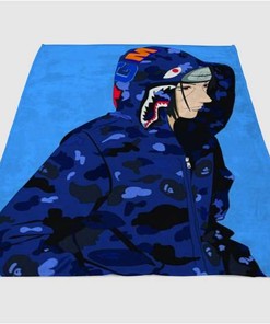 Uchiha Wear Blue Bape Sherpa Fleece Blanket Gifts for Family, for Couple