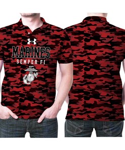 Under Armor Marines Corps Semper Fi Red Camo 3D All Over Print Polo Shirt