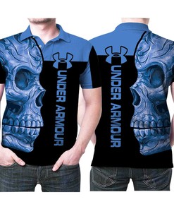 Under Armour Blue Flowers Pattern Skull 3D All Over Print Polo Shirt