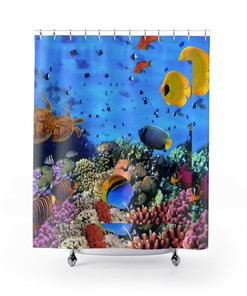 Under The Ocean Shower Curtain, Coral Reef And Fish Shower Curtain, Beach House Decor Bathroom Decor