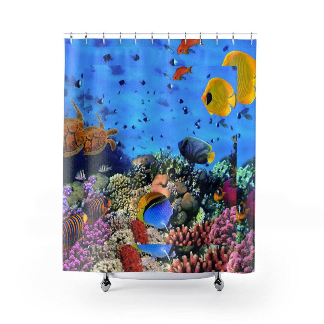 Under The Ocean Shower Curtain, Coral Reef And Fish Shower Curtain, Beach House Decor Bathroom Decor