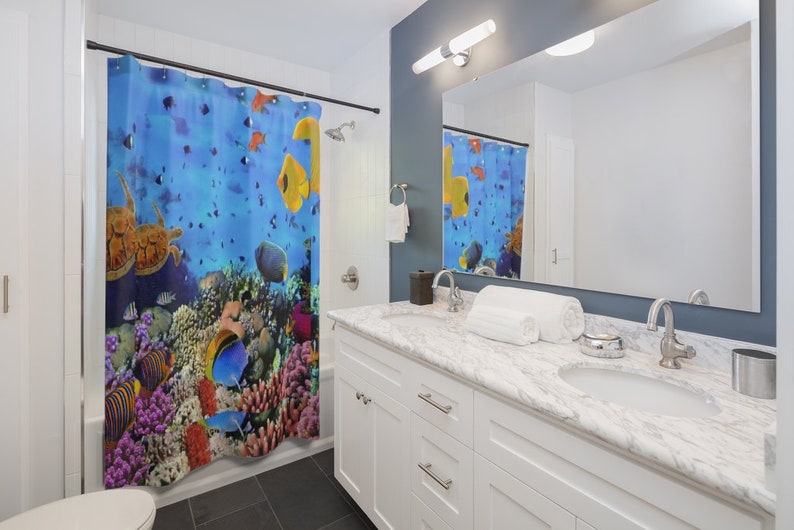 Under The Ocean Shower Curtain, Coral Reef And Fish Shower Curtain, Beach House Decor Bathroom Decor - Image 2