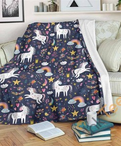 Unicorn Dream Cartoon Pattern Sherpa Fleece Blanket Gifts for Family, for Couple
