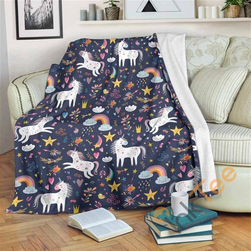 Unicorn Dream Cartoon Pattern Sherpa Fleece Blanket Gifts for Family, for Couple