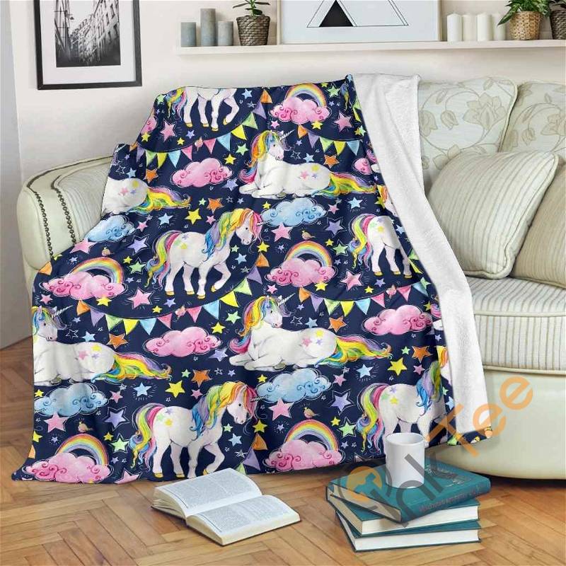 Unicorn Night Festival Pattern Sherpa Fleece Blanket Gifts for Family, for Couple