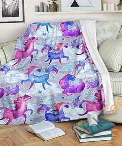 Unicorn Paradise Pattern Sherpa Fleece Blanket Gifts for Family, for Couple