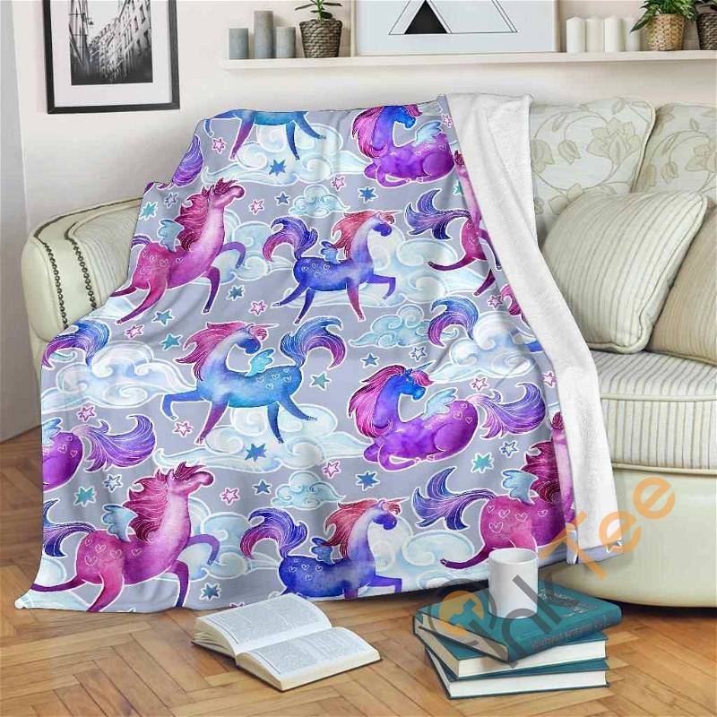 Unicorn Paradise Pattern Sherpa Fleece Blanket Gifts for Family, for Couple