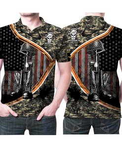 Us Army Veteran Skull Hat Boots American Flag 3D All Over Print Polo Shirt
