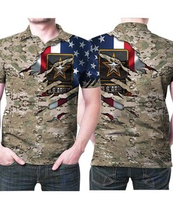 Us Flag Us Army Logo Veteran Camouflage Pattern Style 3D All Over Print Polo Shirt