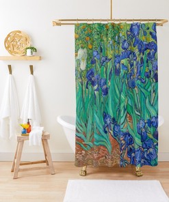 Van Gogh Shower Curtain Blue Flowers Art Nouveau Mid Century Modern Shower Curtain
