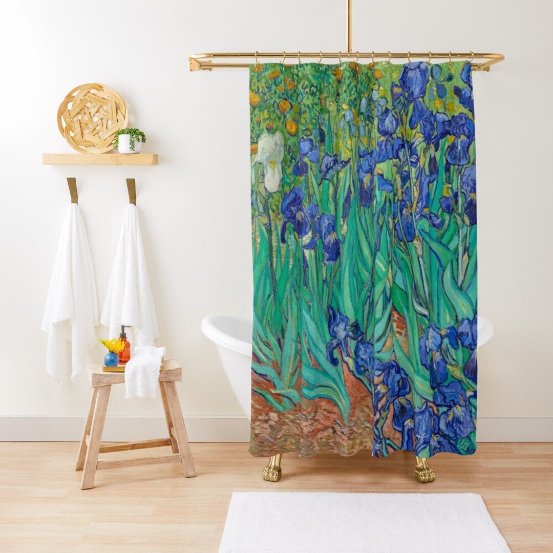 Van Gogh Shower Curtain Blue Flowers Art Nouveau Mid Century Modern Shower Curtain