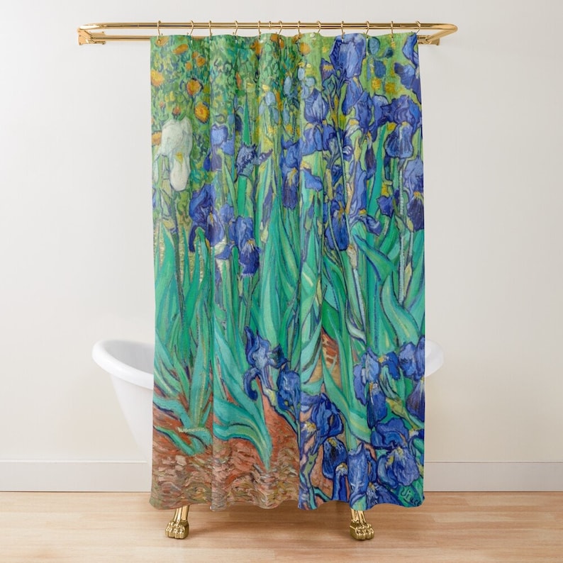 Van Gogh Shower Curtain Blue Flowers Art Nouveau Mid Century Modern Shower Curtain - Image 4