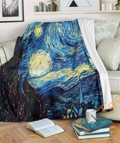 Van Gogh Starry Night Sherpa Fleece Blanket Gifts for Family, for Couple