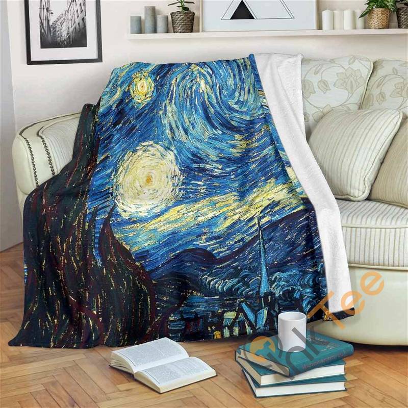 Van Gogh Starry Night Sherpa Fleece Blanket Gifts for Family, for Couple